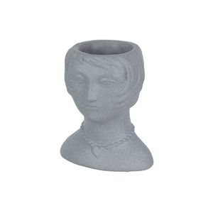 Roaring 20's Flapper Lady Gray Concrete Head Mini Planter 6 Inches Tall